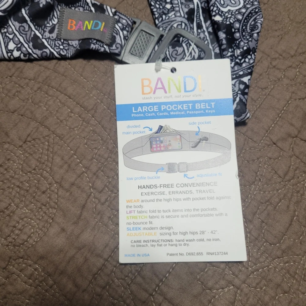 BANDI Classic Pocket Belt, travel belt, black and white, Large  NEW - Picture 9 of 10